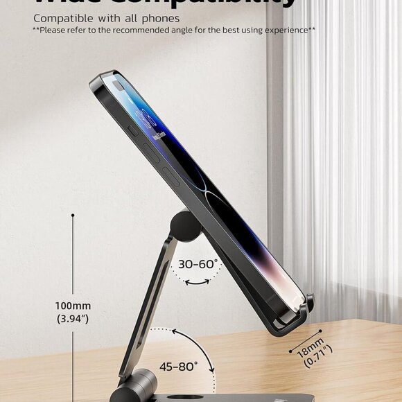2 Pack Dual Folding Cell Phone Stand, Fully Adjustable Foldable Desktop Phone Ho - Picture 3 of 12